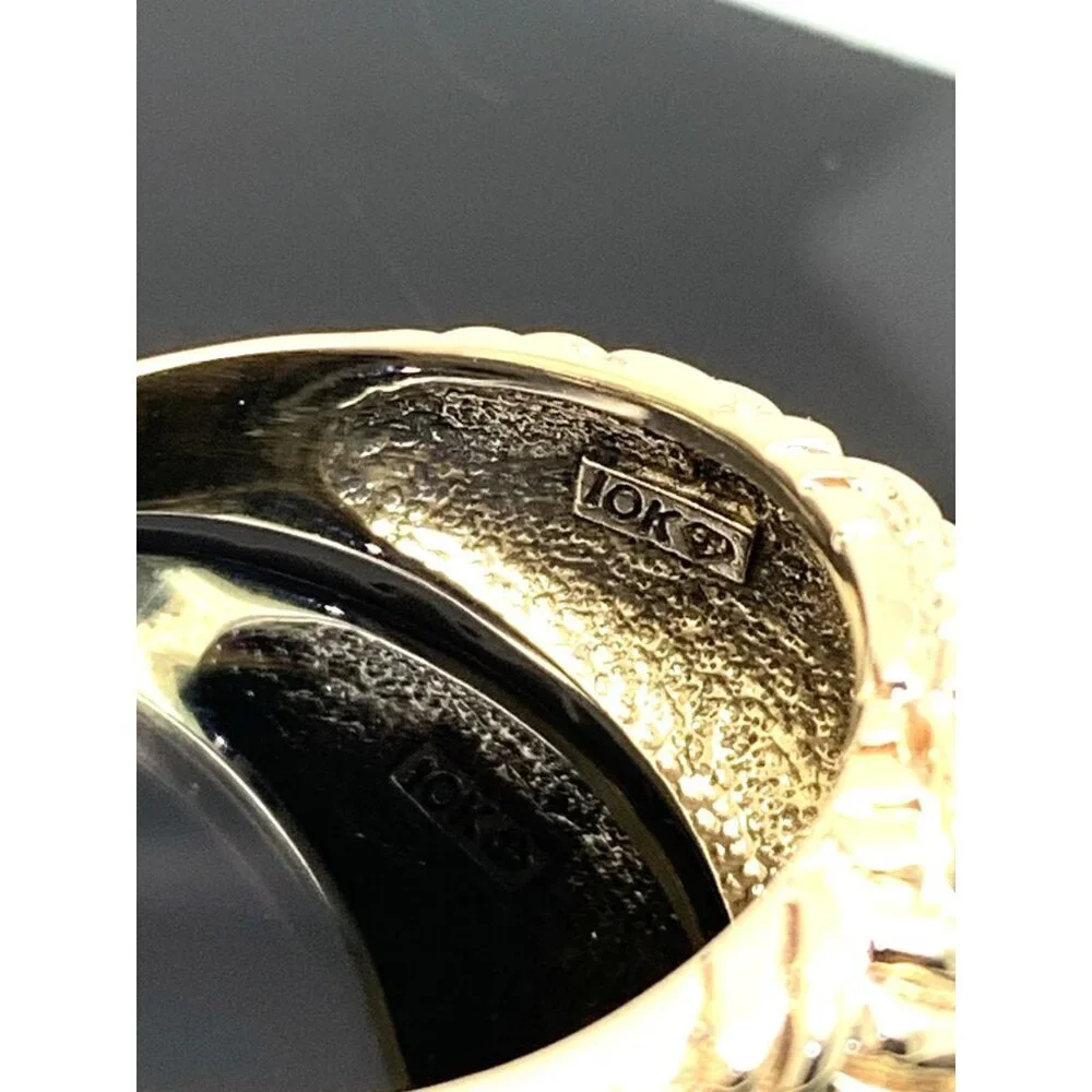 Green Gemstone Cocktail Ring 10k Yellow Gold Estate Jewelry Women's Size 8.75